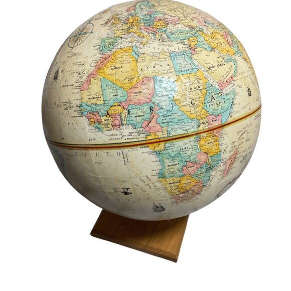 Replogle Vintage 12" Globe Wood Stand Globemaster Raised Relief Rotating Design - Picture 6 of 9
